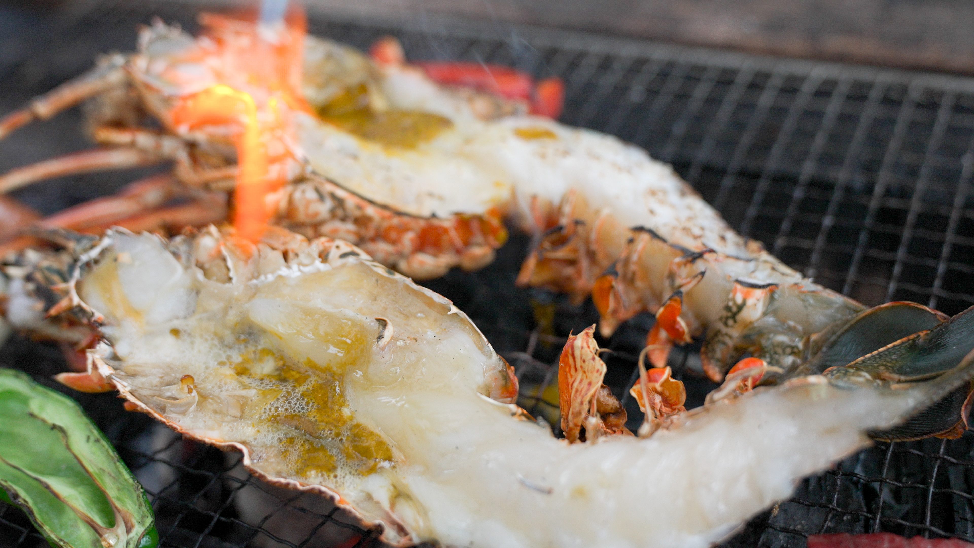 素潜りで捕った伊勢海老のBBQ